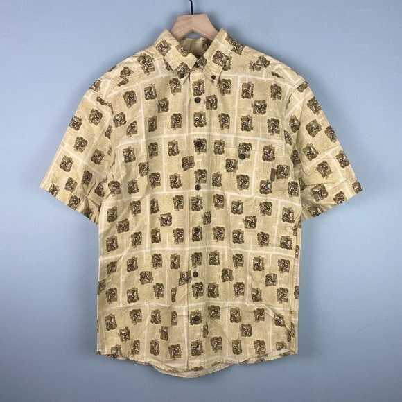 Woolrich Mens Medium British Tan Deer All Over Square Button Front Shirt Cotton‎ - Picture 1 of 6